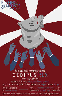 a poster for fleeing artist's production of oedipus rex, utilizing both illustrator and photoshop.
